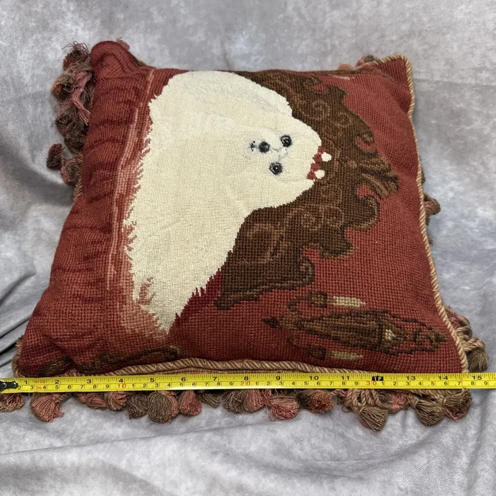 Vintage Handmade Needlepoint White Dog Maltese 15